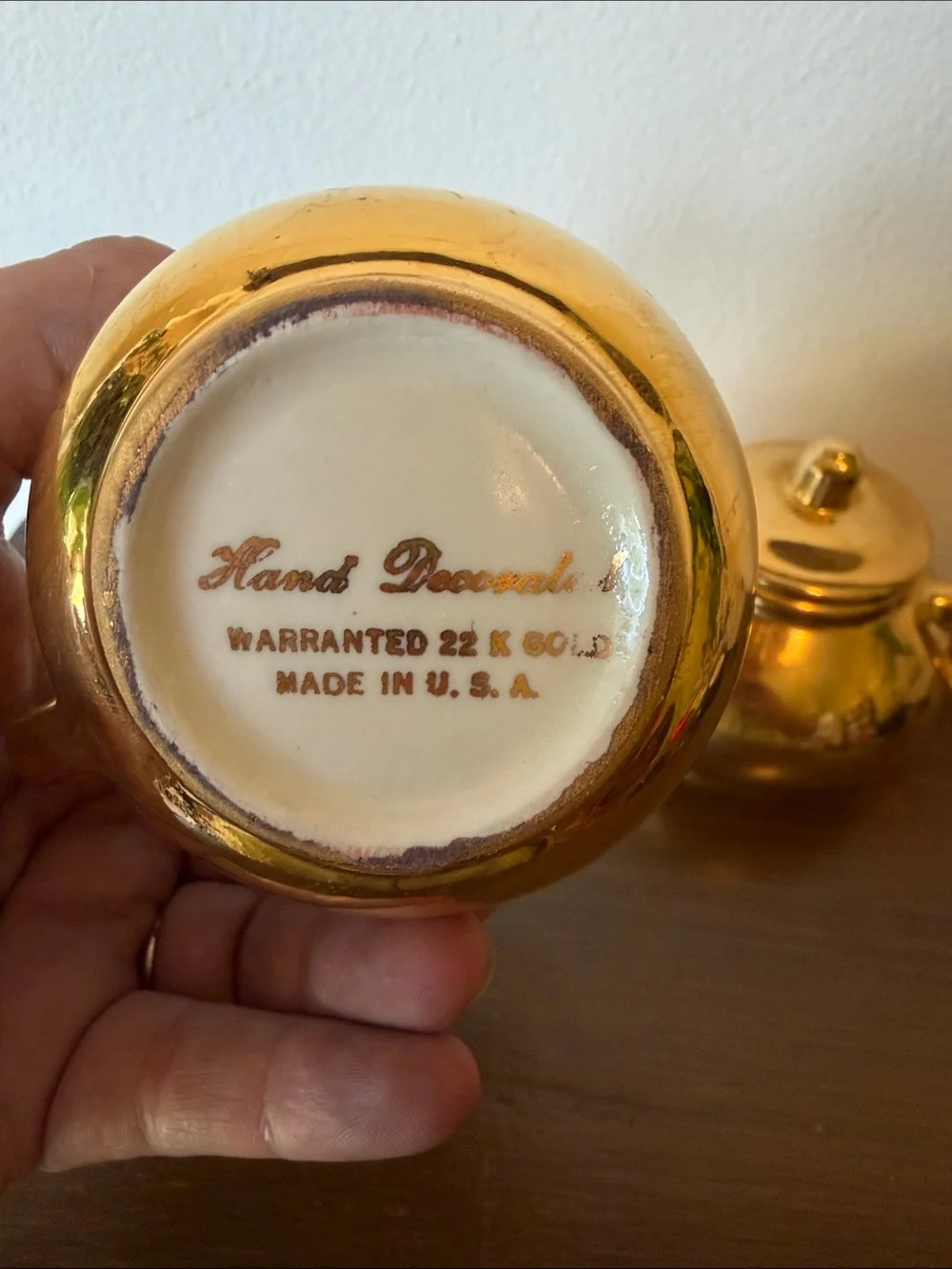 Hand Decorated 22k Gold Ceramic Creamer and Sugar Set